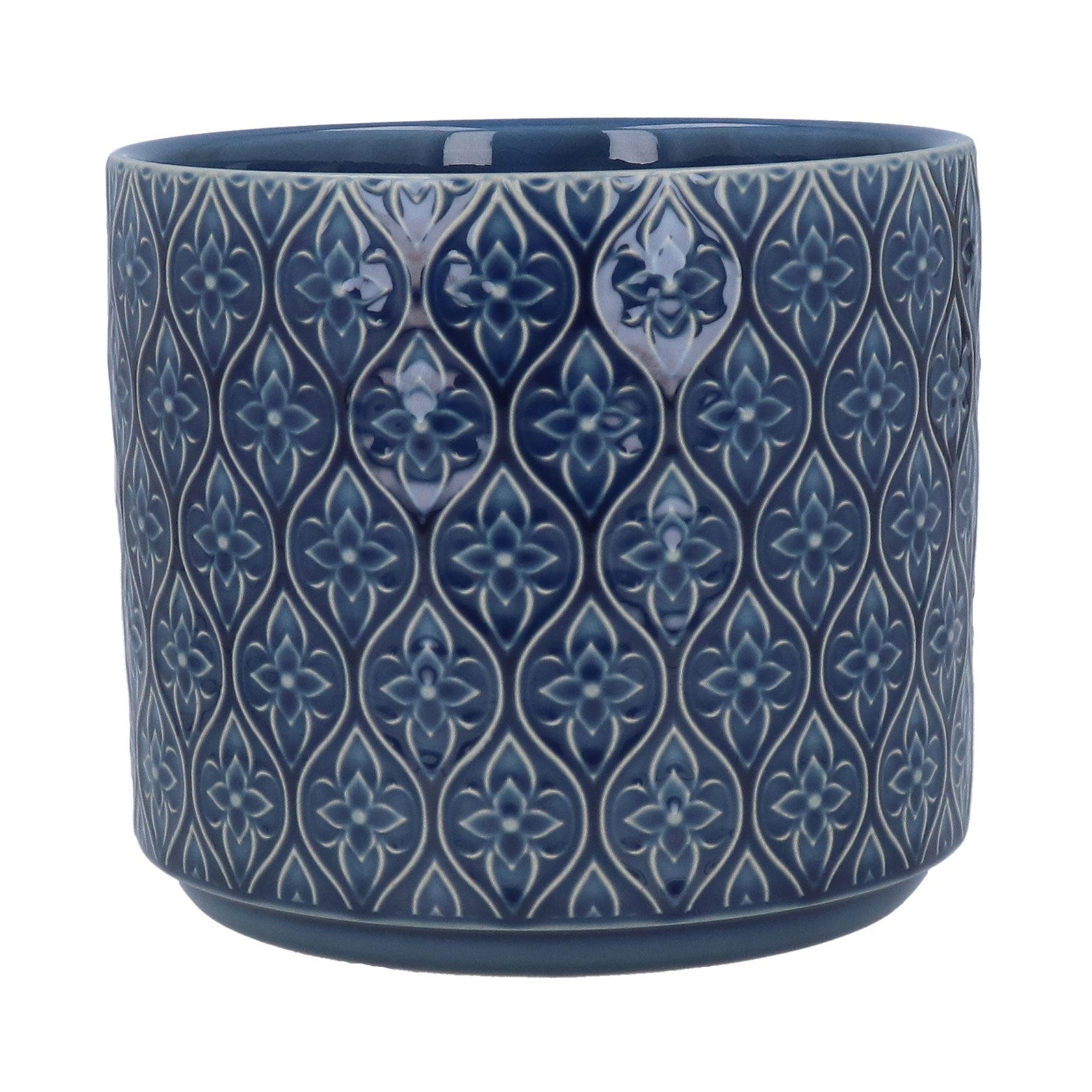 Navy Trellis Flower | Stoneware Pot Cover