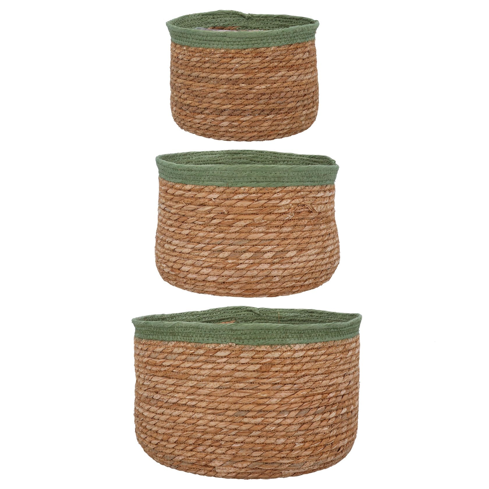 Woven Tub Baskets | Blue/Green Trim Natural