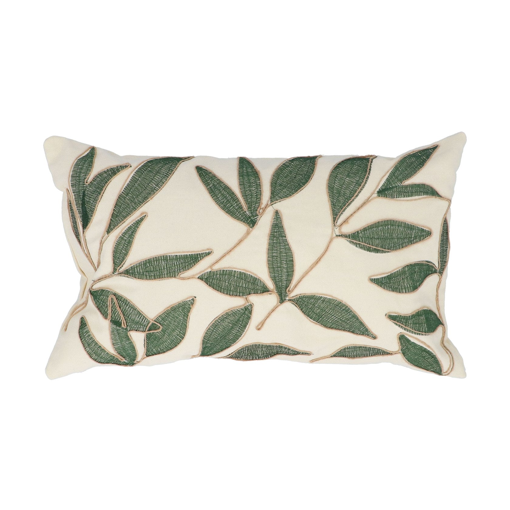 Embroidered Leaves | Rectangle Cushion