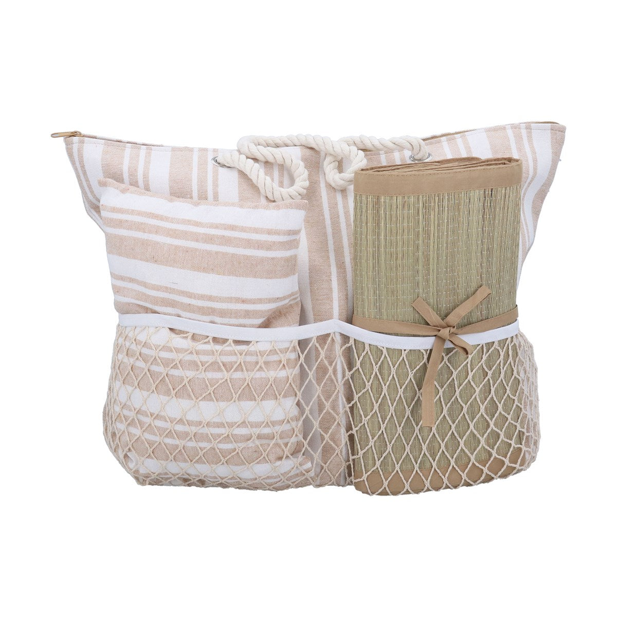 Beige Stripe Beach Bag