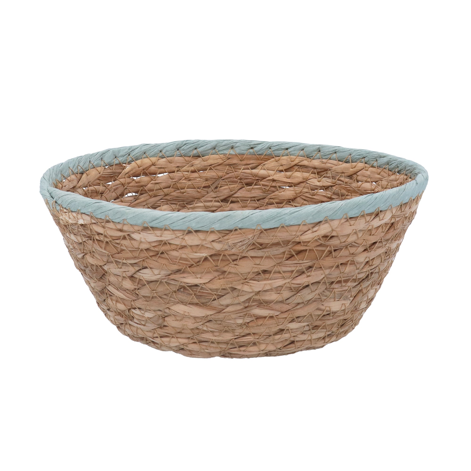 Woven Basket Mini Bowl 8cm | Blue Trim Natural