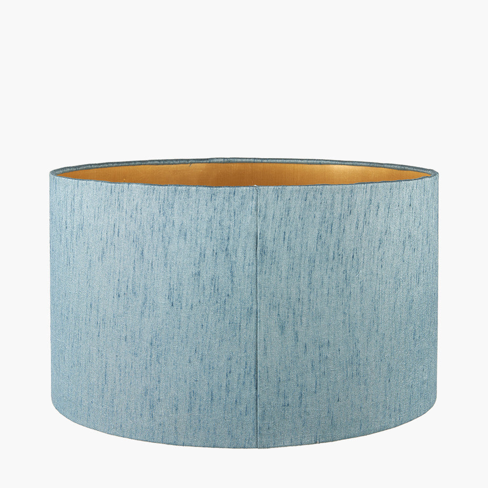 Stellan Duck Egg Slubbed Faux Silk Gold Lined Cylinder Shade