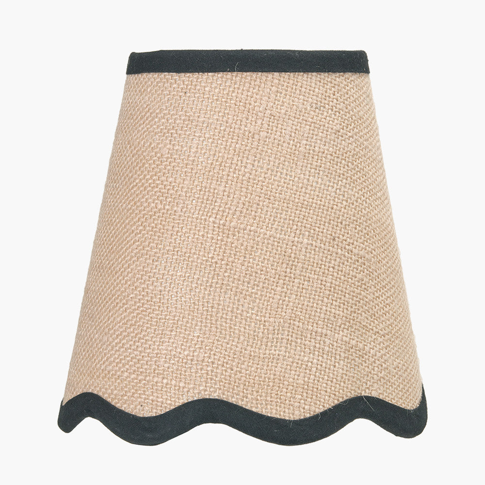 Tabitha Cream Jute Scalloped Edge Tapered Candle Clip Lampshade with Black Binding