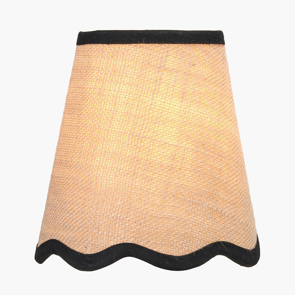 Tabitha Cream Jute Scalloped Edge Tapered Candle Clip Lampshade with Black Binding