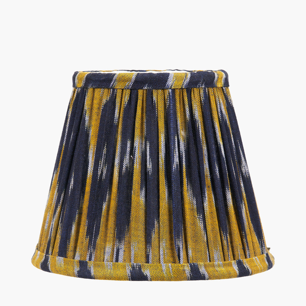 Suri Navy and Yellow Ikat Patterned Mushroom Pleat Tapered Lampshade | 16cm