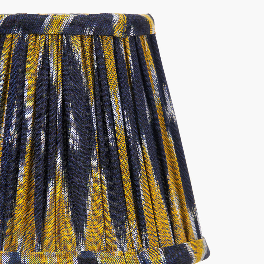 Suri Navy and Yellow Ikat Patterned Mushroom Pleat Tapered Lampshade | 16cm