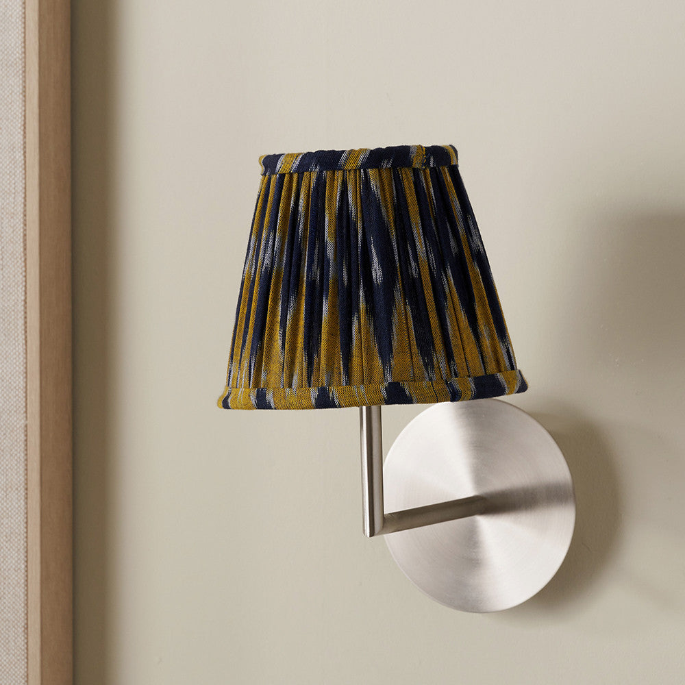 Suri Navy and Yellow Ikat Patterned Mushroom Pleat Tapered Lampshade | 16cm