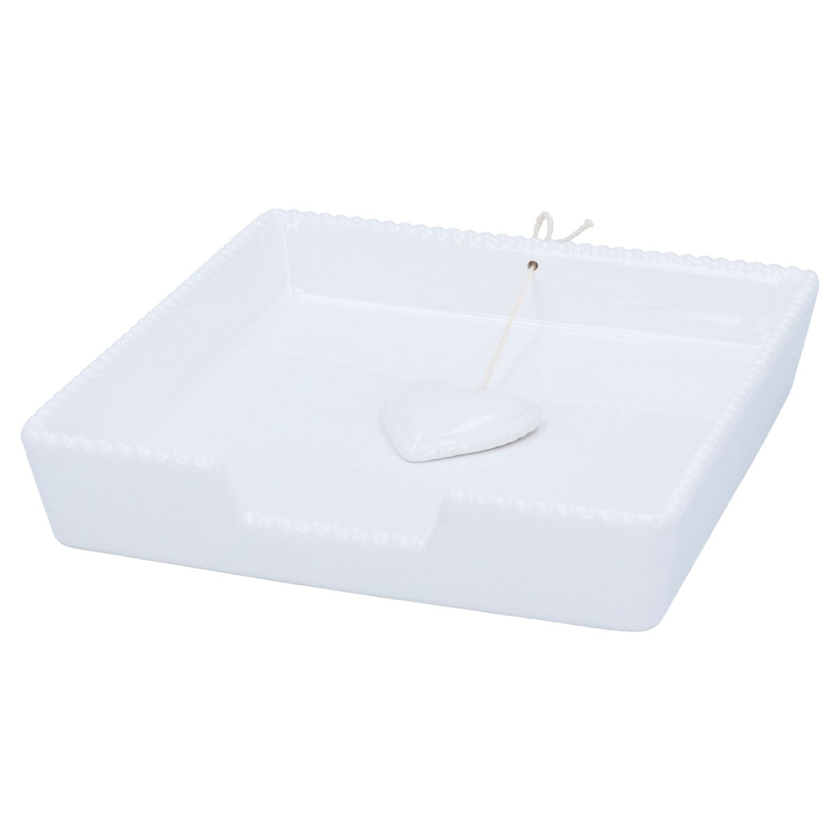 Stoneware Napkin Holder | 18cm | White Beaded Heart