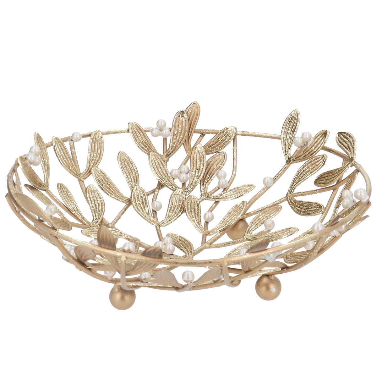 Metal Decorative Bowl | 27cm | Gold Mistletoe