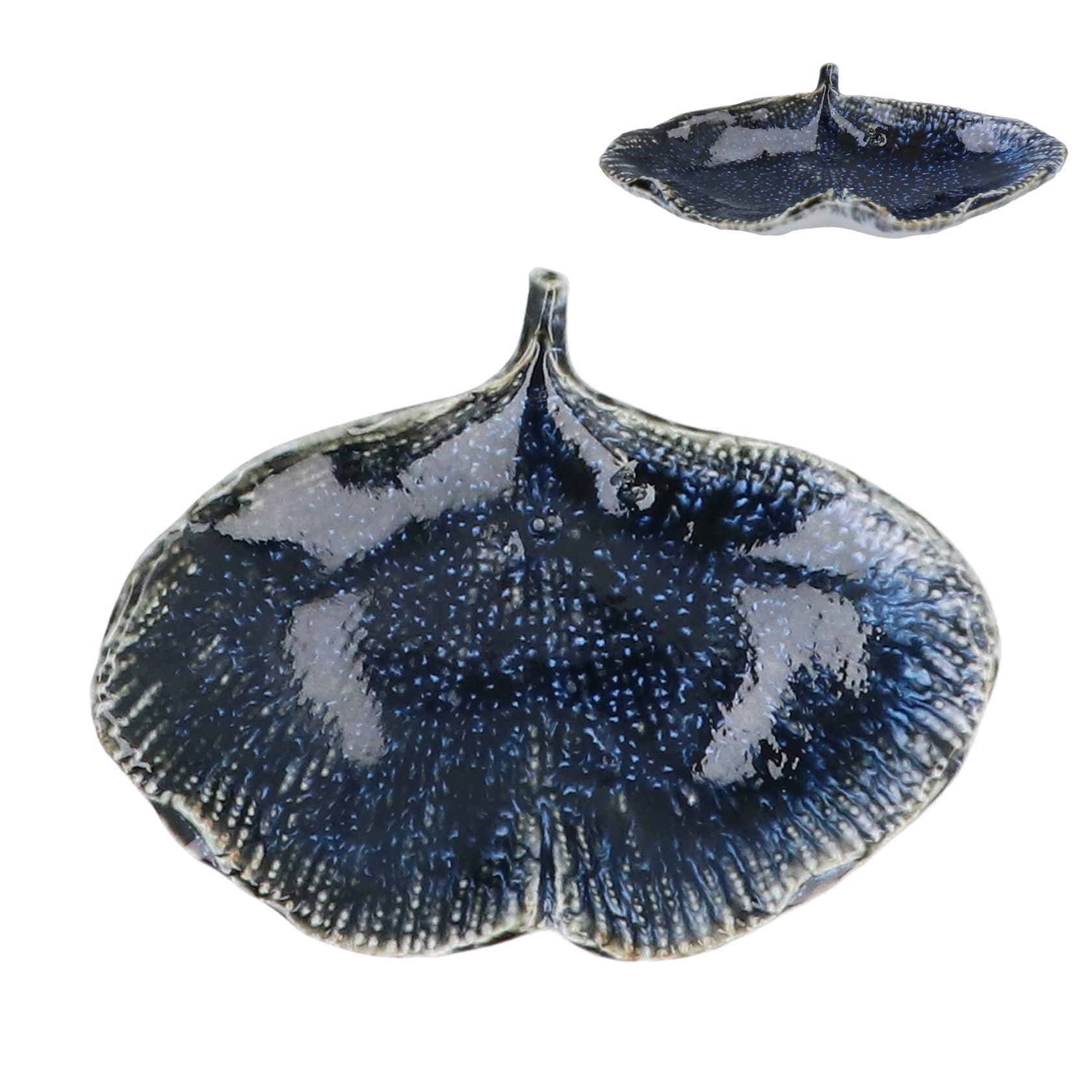 Blue Reactive Gingko | Stoneware Trinket Dish