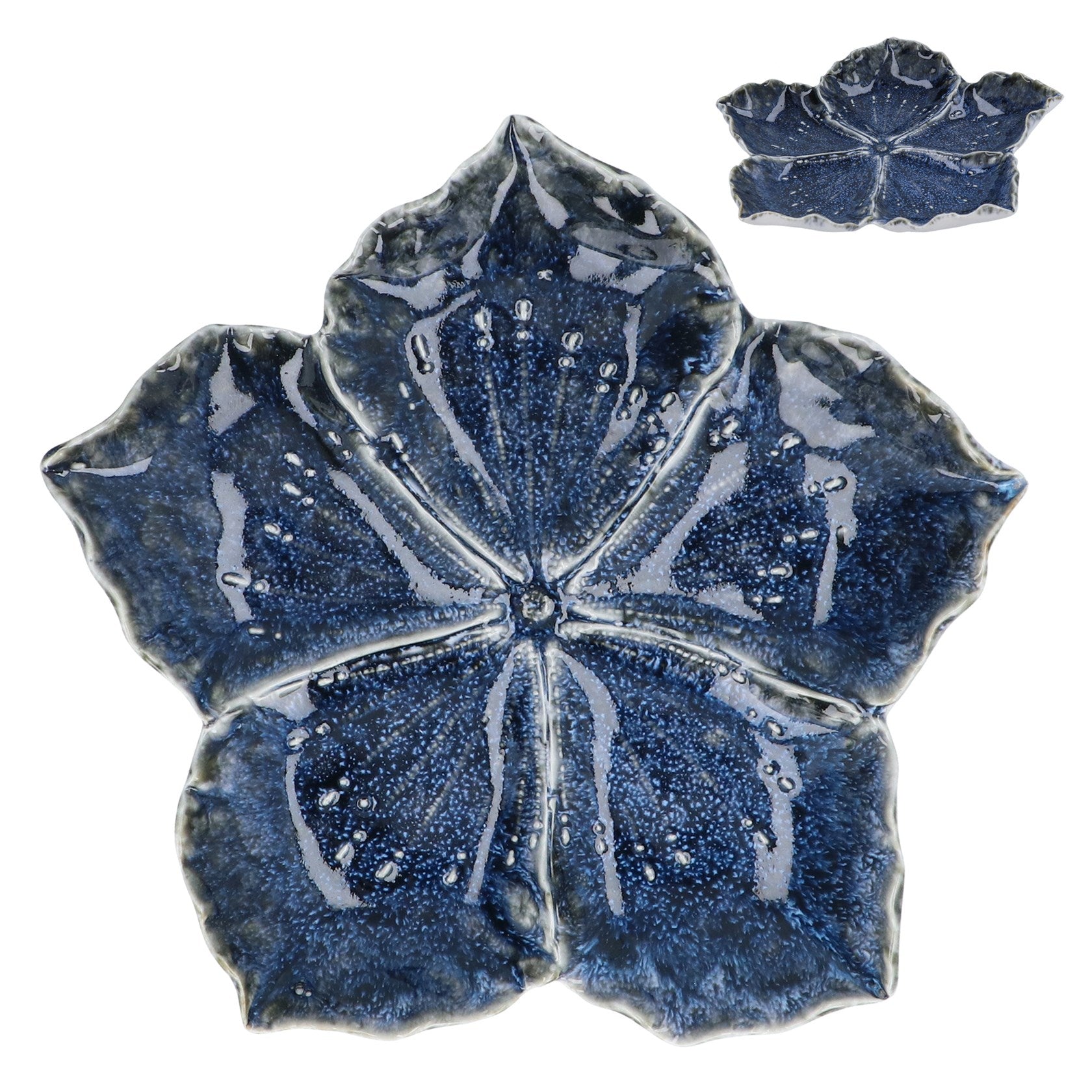 Blue Reactive Hibiscus | Stoneware Trinket Dish