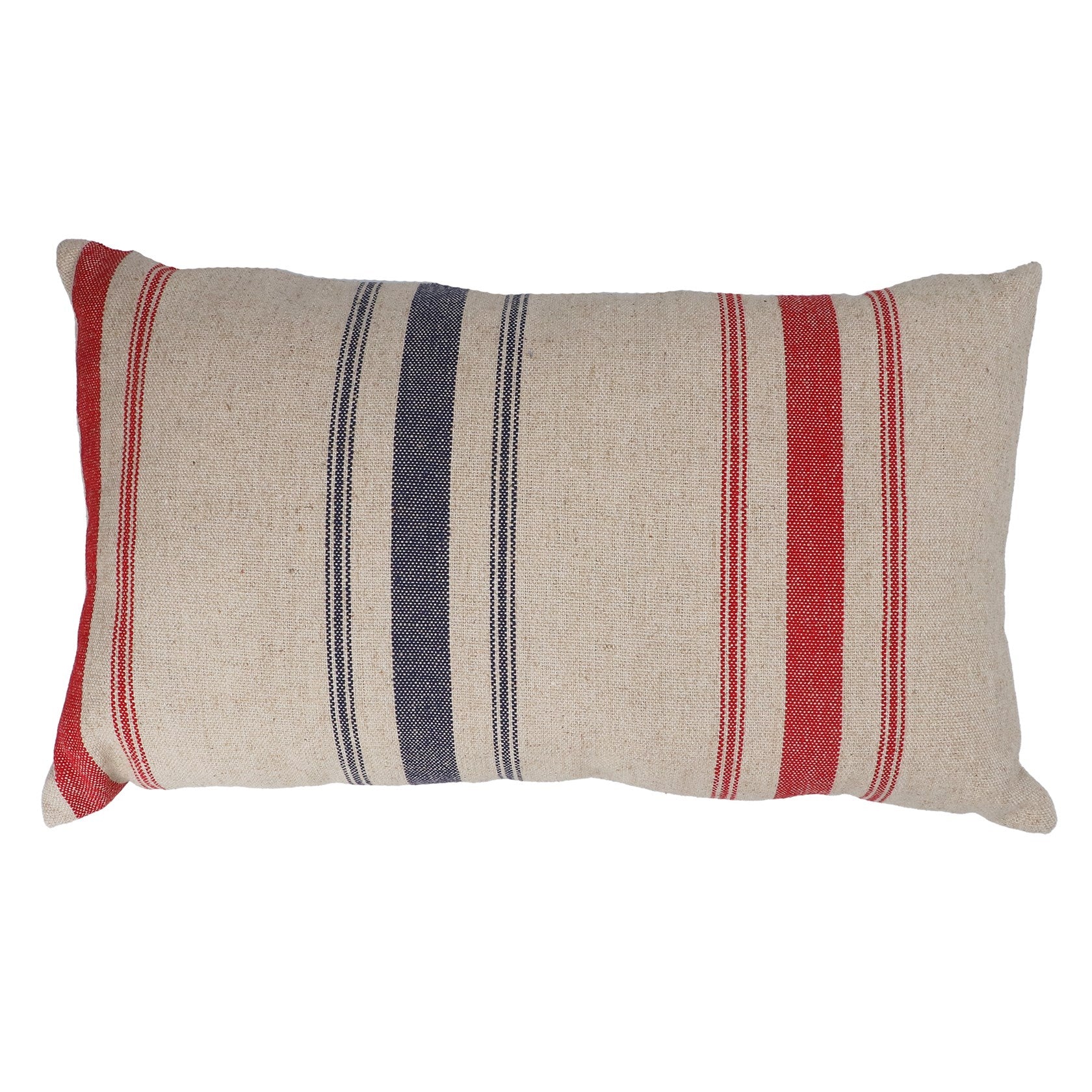 Natural Navy & Red Stripe | Cotton Rectangle Cushion