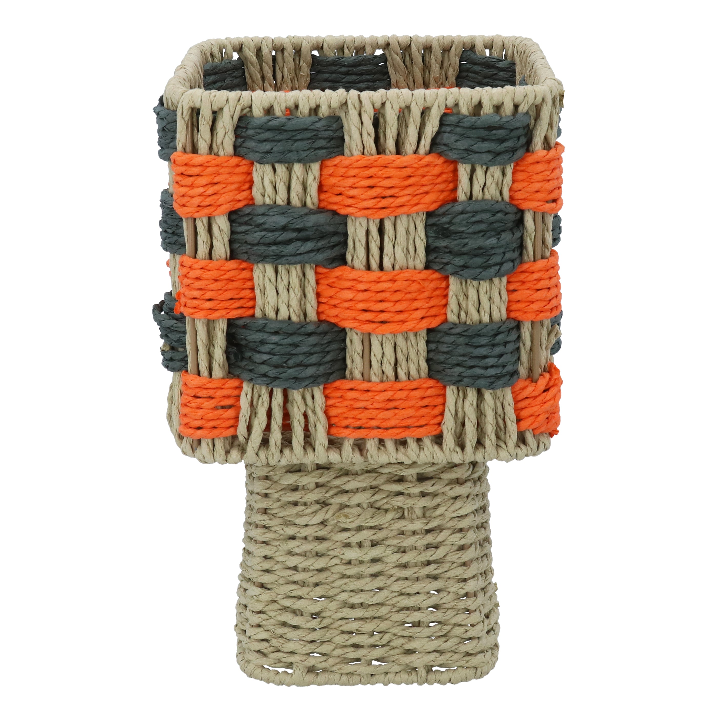Straw Pot Cover | Green/Orange Cube
