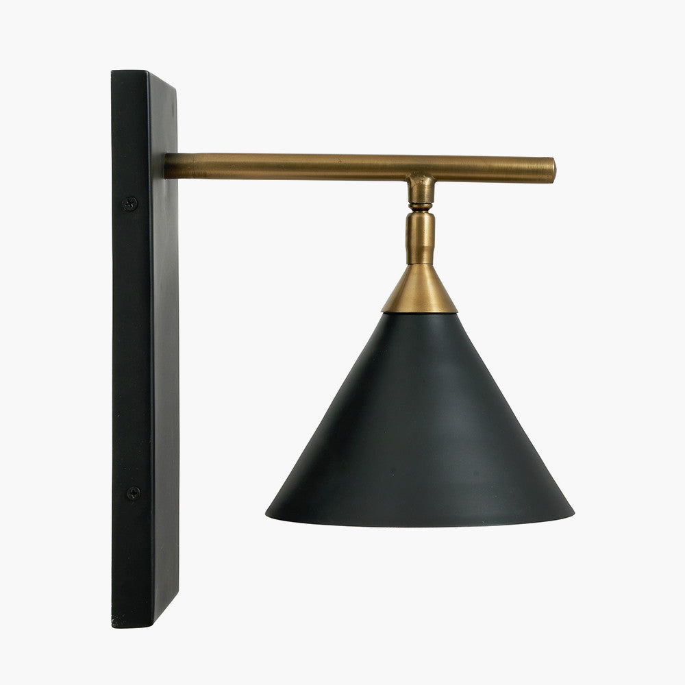 Zeta Matt Black and Antique Brass Wall Lamp