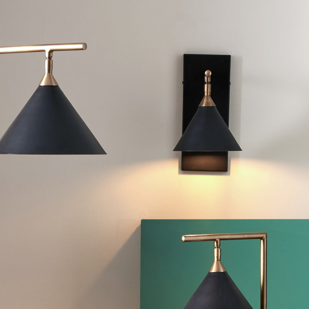 Zeta Matt Black and Antique Brass Wall Lamp