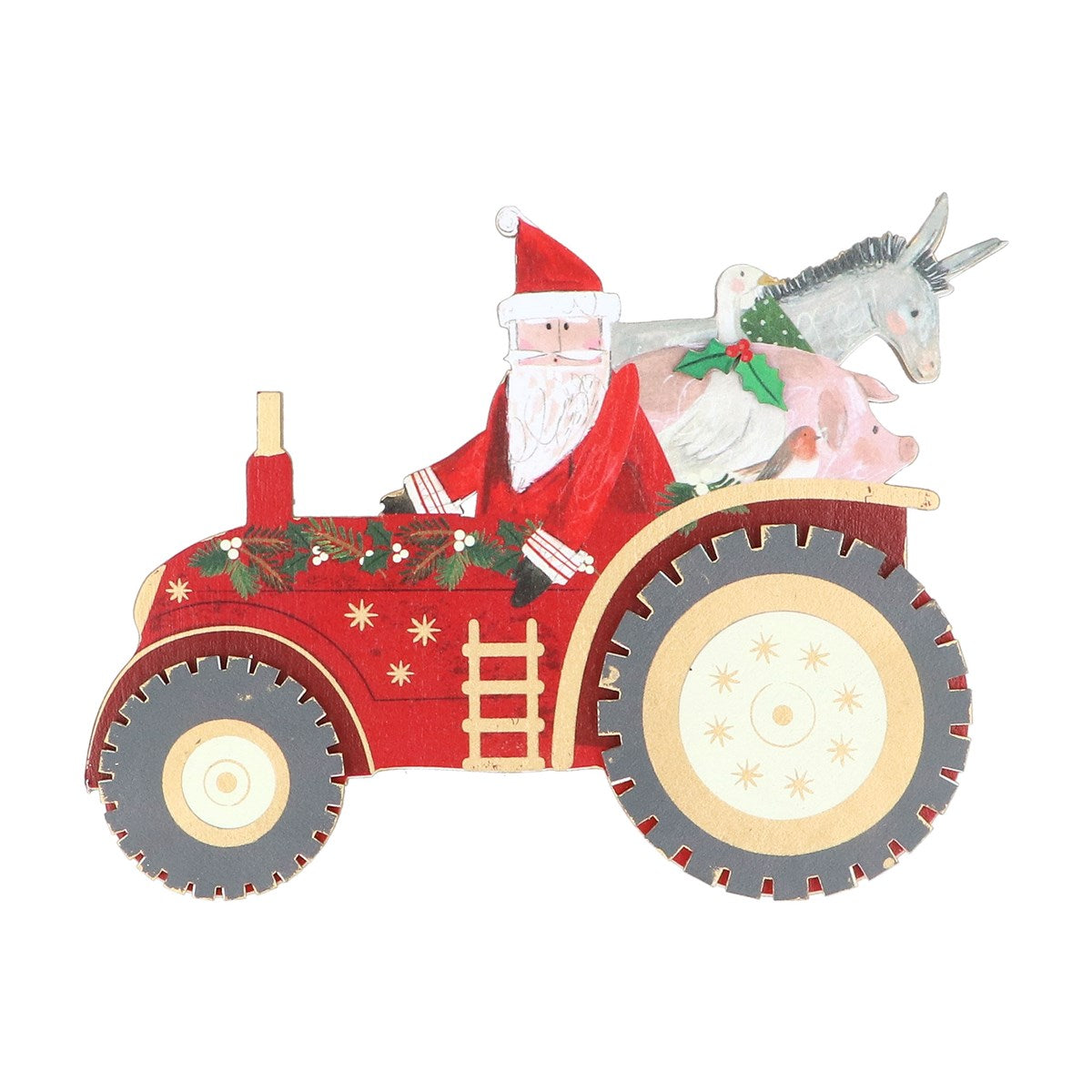 Santa in Tractor | Wood Ornament