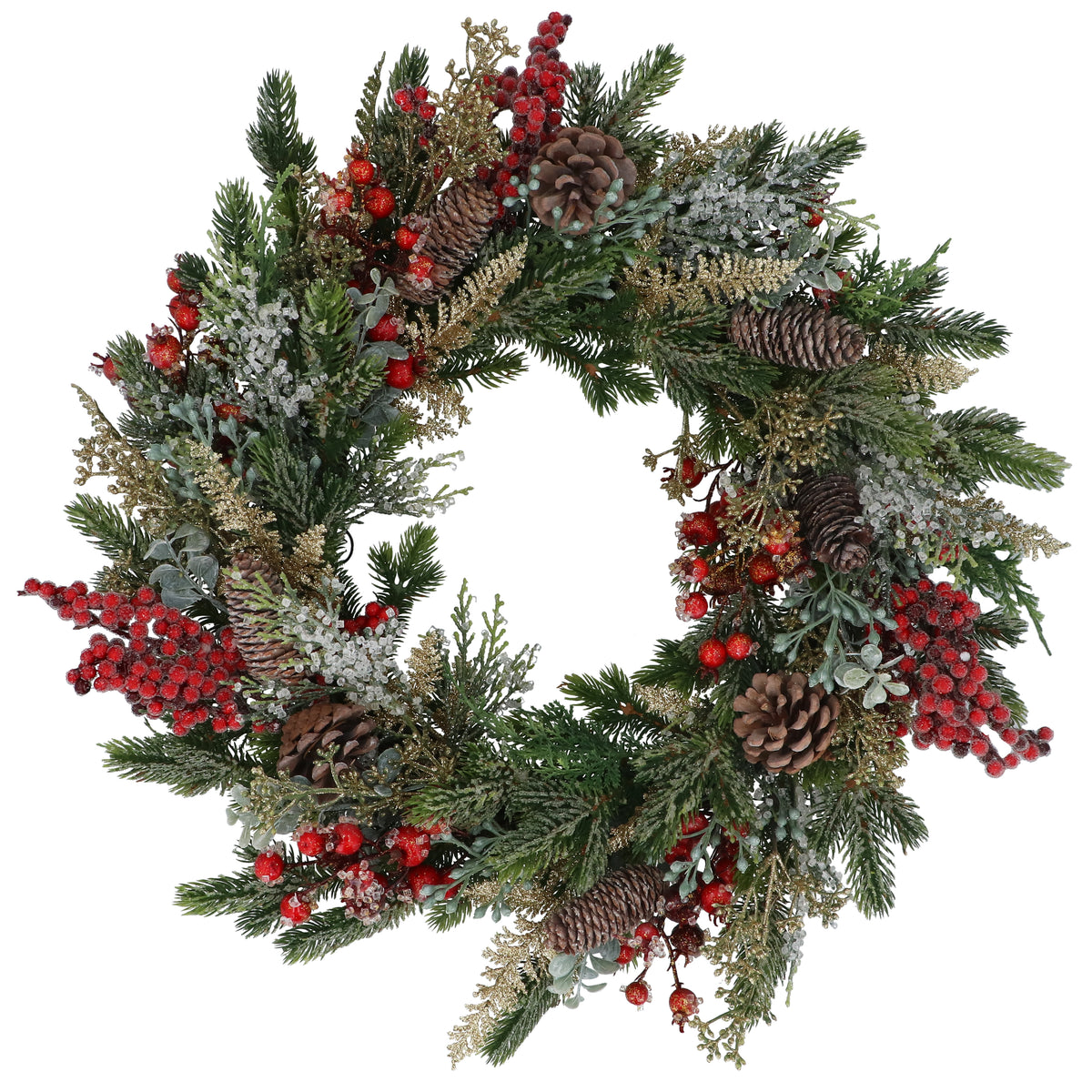 RED BERRY, CONE, FOLIAGE WREATH