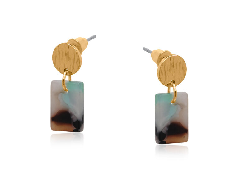 Aurora Petite Resin Rectangle Stud Earrings | GREEN/GREY