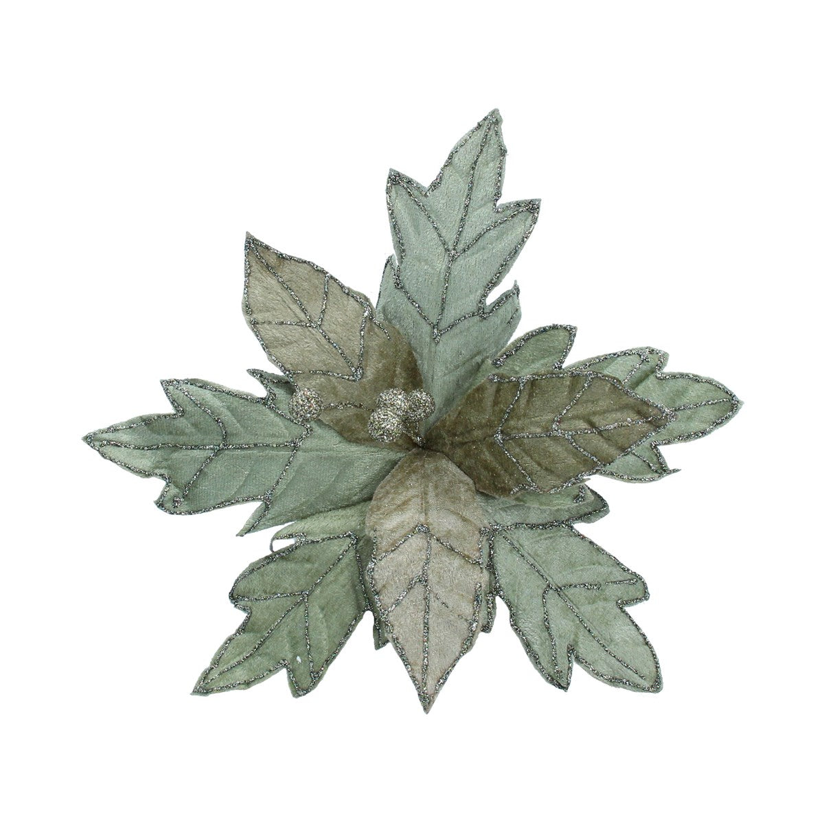 Pale Green Sparkle Poinsettia | 26cm Pick