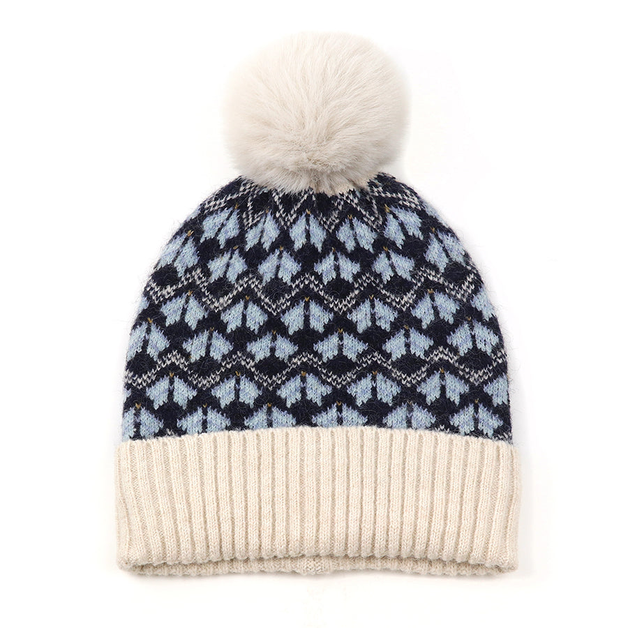 Scandi Flower Bobble Hat | Recycled Blend Blue Mix