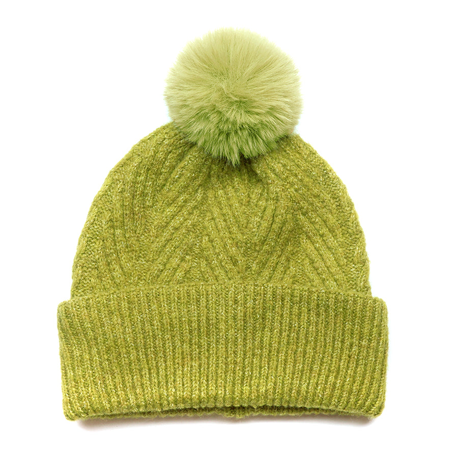 Charlotte Lime Green Herringbone Knit Bobble | Hat
