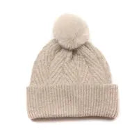 Charlotte Oatmeal herringbone knit bobble hat