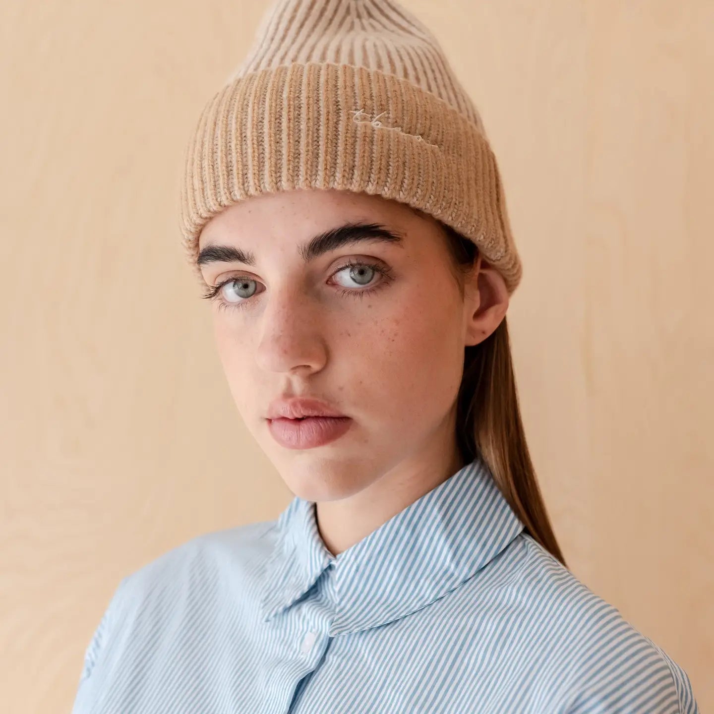 Cashmere & Merino Beanie in Oatmeal Two-Tone