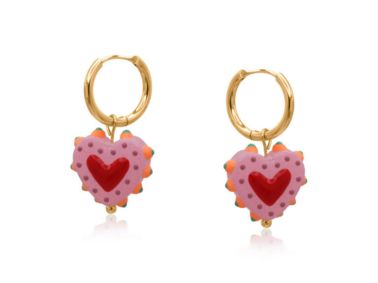 Santa Fe Heart Charm Earrings | Pink