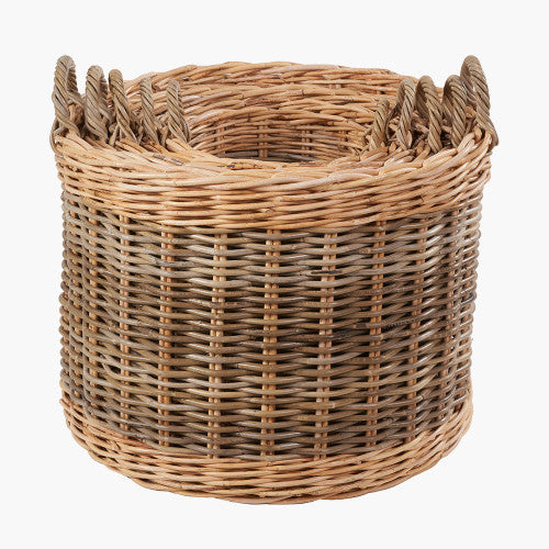 Grey and White Kubu Rattan Round Storage Baskets