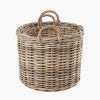 Grey Rattan Round Log Basket Large