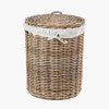 Grey Rattan Round Linen Basket Large