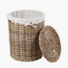 Grey Rattan Round Linen Basket Small