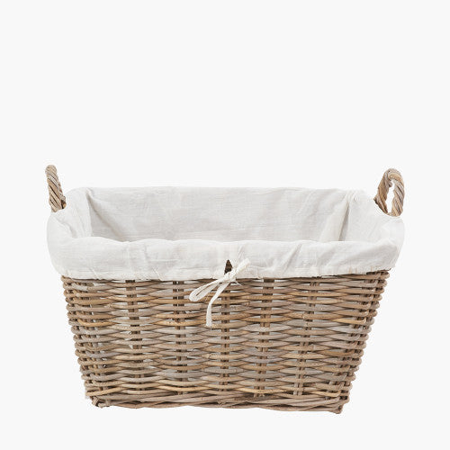Grey Kubu Rattan Lined Rectangular Basket