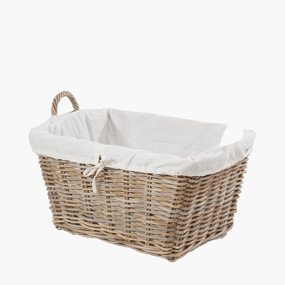 Grey Kubu Rattan Lined Rectangular Basket