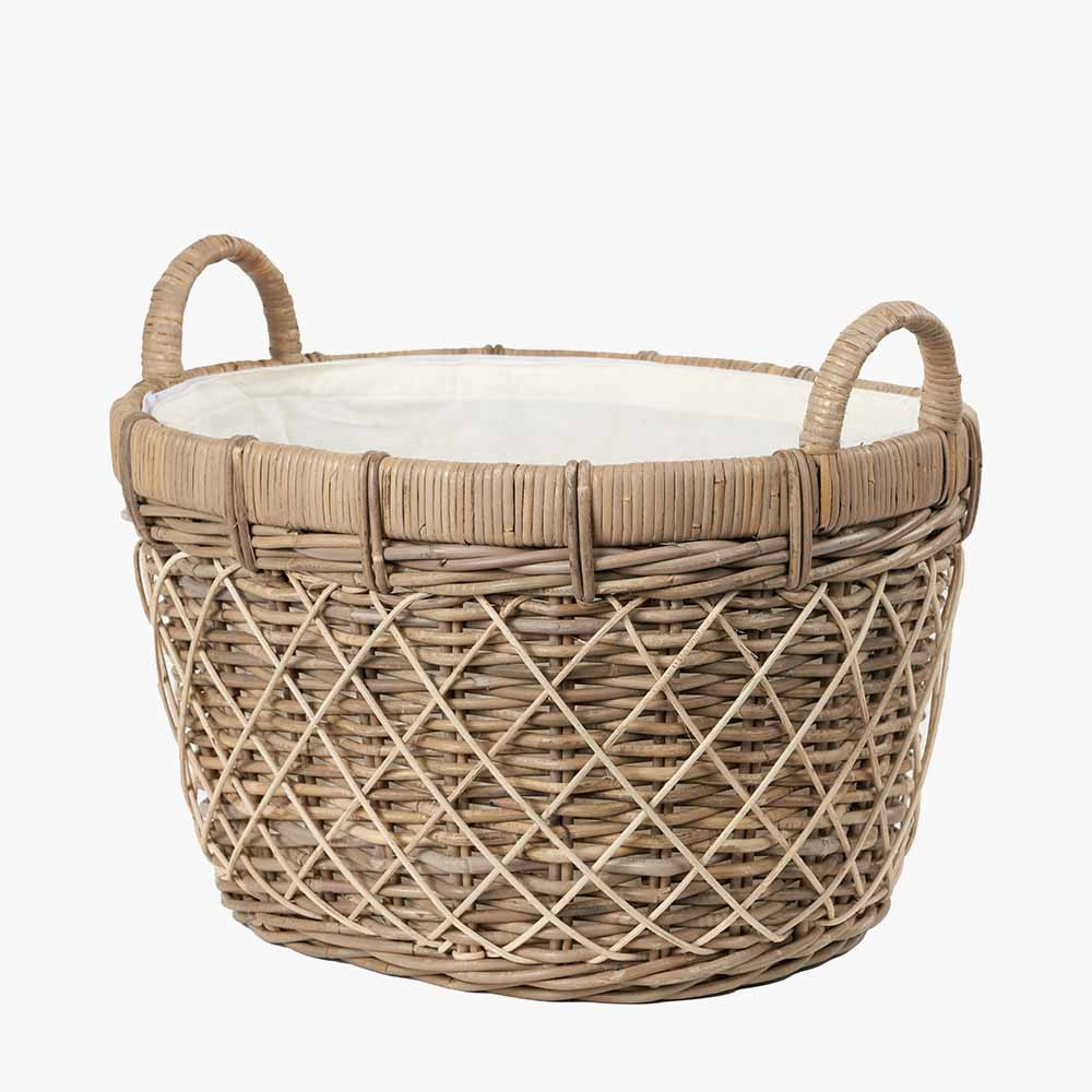 Tobs Brown Rattan Oval Handled Laundry Basket