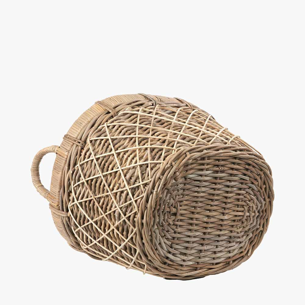 Tobs Brown Rattan Oval Handled Laundry Basket