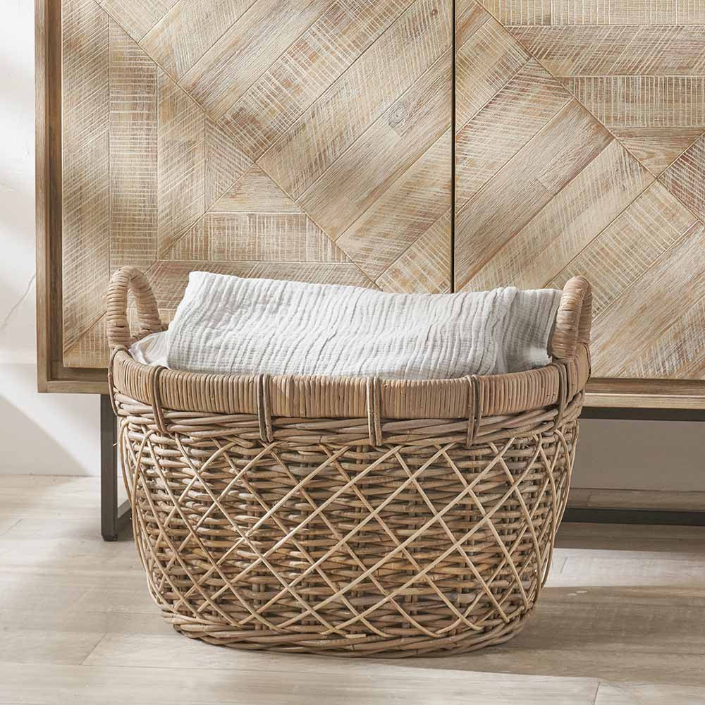 Tobs Brown Rattan Oval Handled Laundry Basket