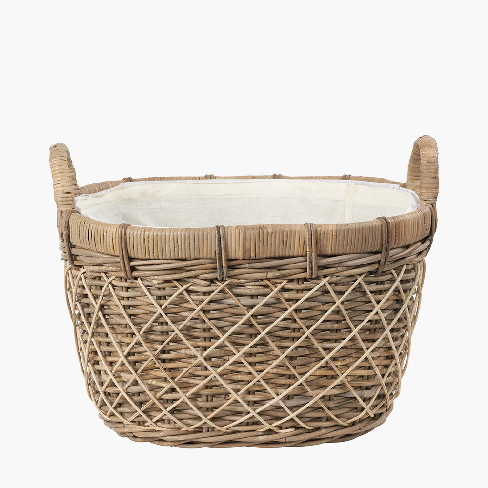 Tobs Brown Rattan Oval Handled Laundry Basket
