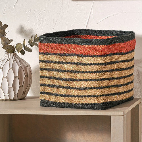 Seagrass Basket | Black & Terracotta Stripe