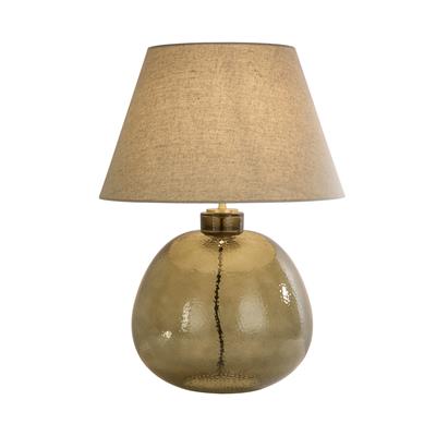 Zenith 1LT Table Lamp | Green Glass Natural Linen Shade