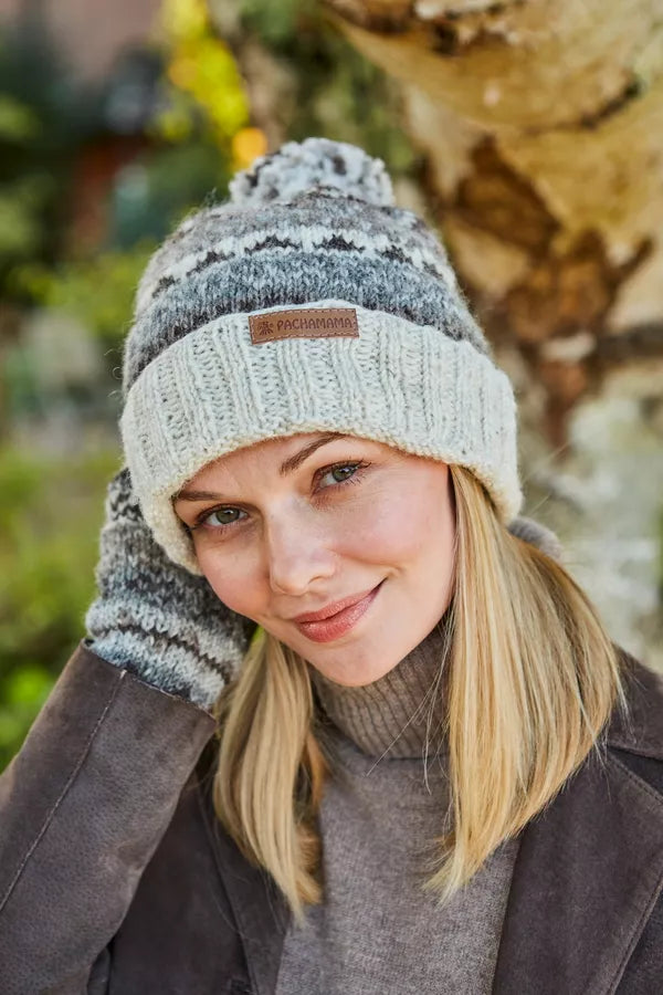 Classic Fairisle Roll Back Bobble Beanie | Natural
