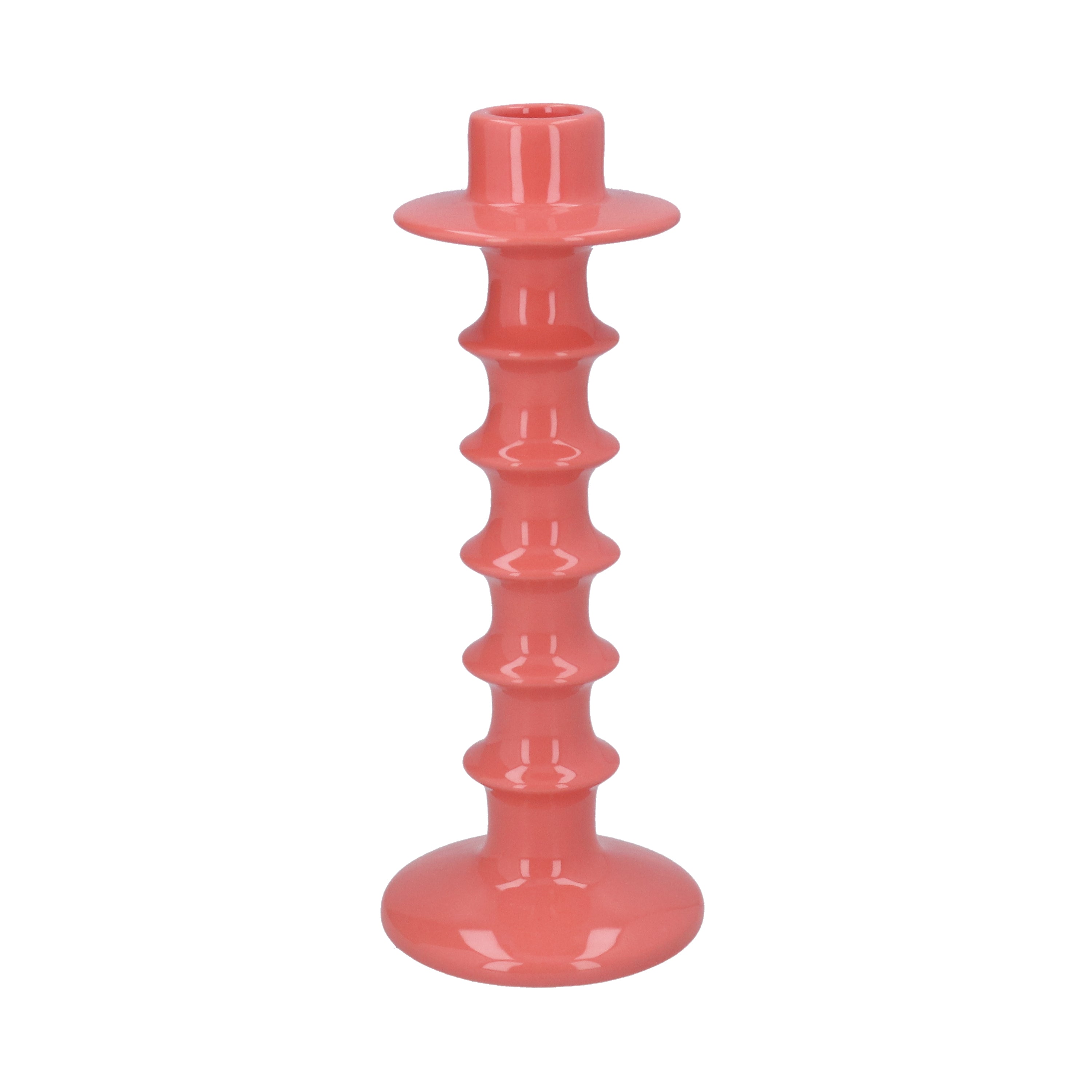 Ceramic Hooped Candlestick | Candy Pink