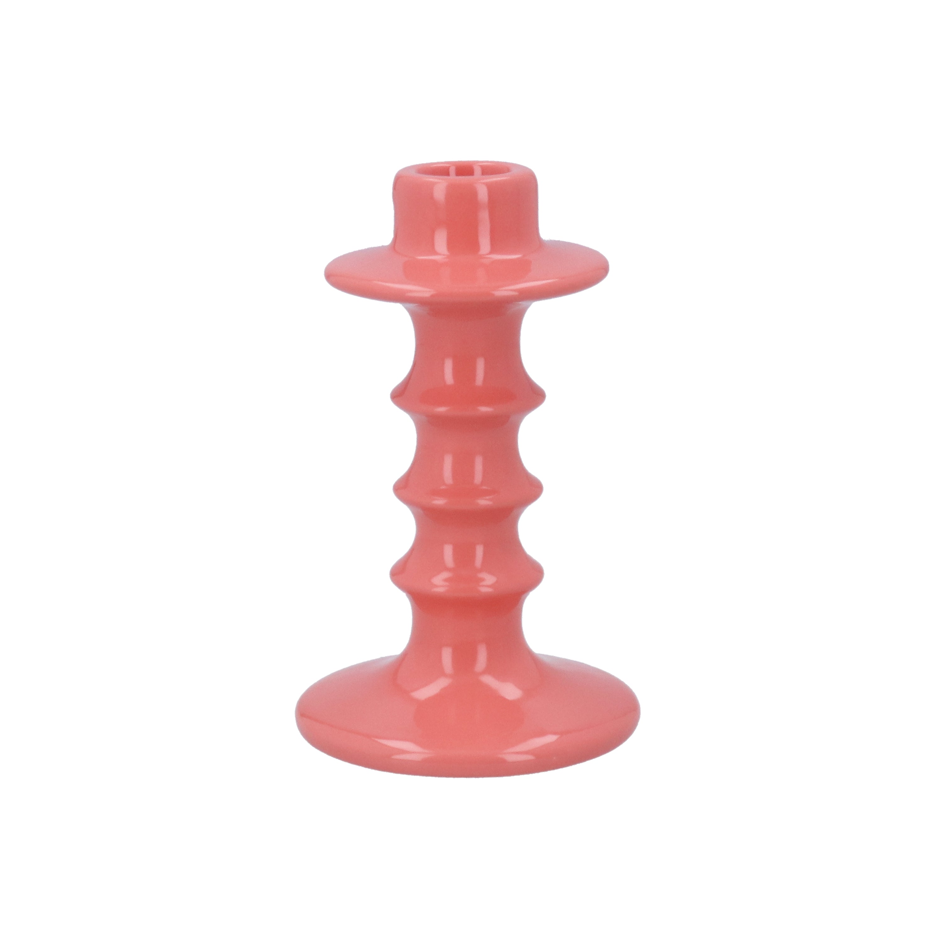 Ceramic Hooped Candlestick | Candy Pink