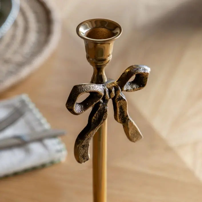 Gold Bow Dinner Candle Holder