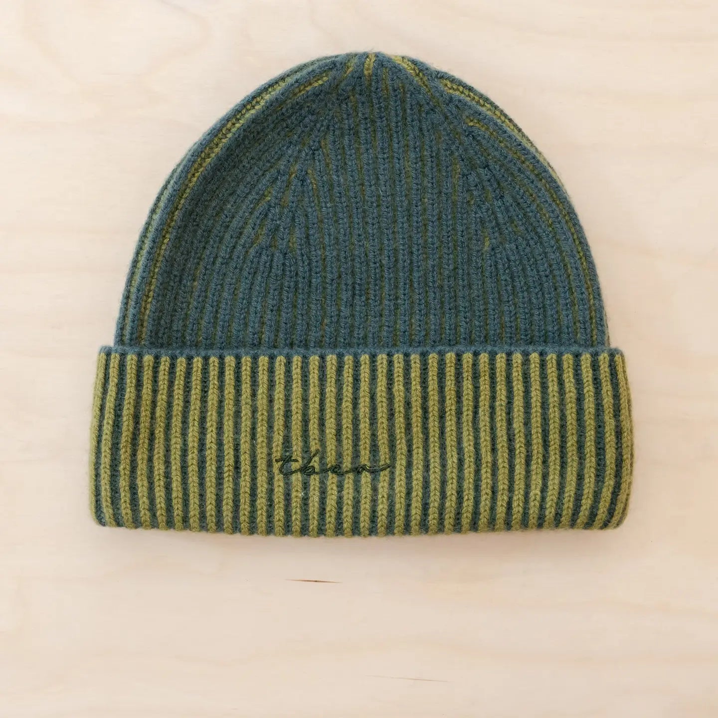 Cashmere & Merino Beanie in Olive Two-Tone
