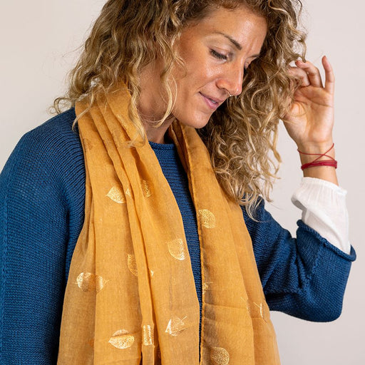 Mustard and Gold Leaf Scarf