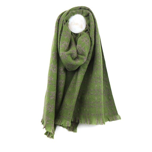 Olive Crosshatch Winter Scarf