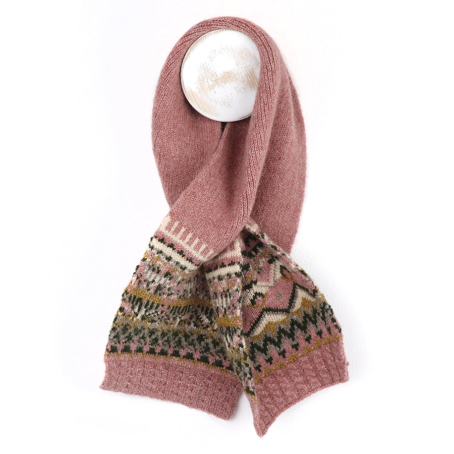 Fair Isle Pull Through Scarf | Dusky Pink Recycled Blend