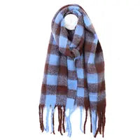 Molly Brown and cornflower blue cosy check scarf