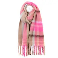 Molly Taupe and pink mix cosy check scarf